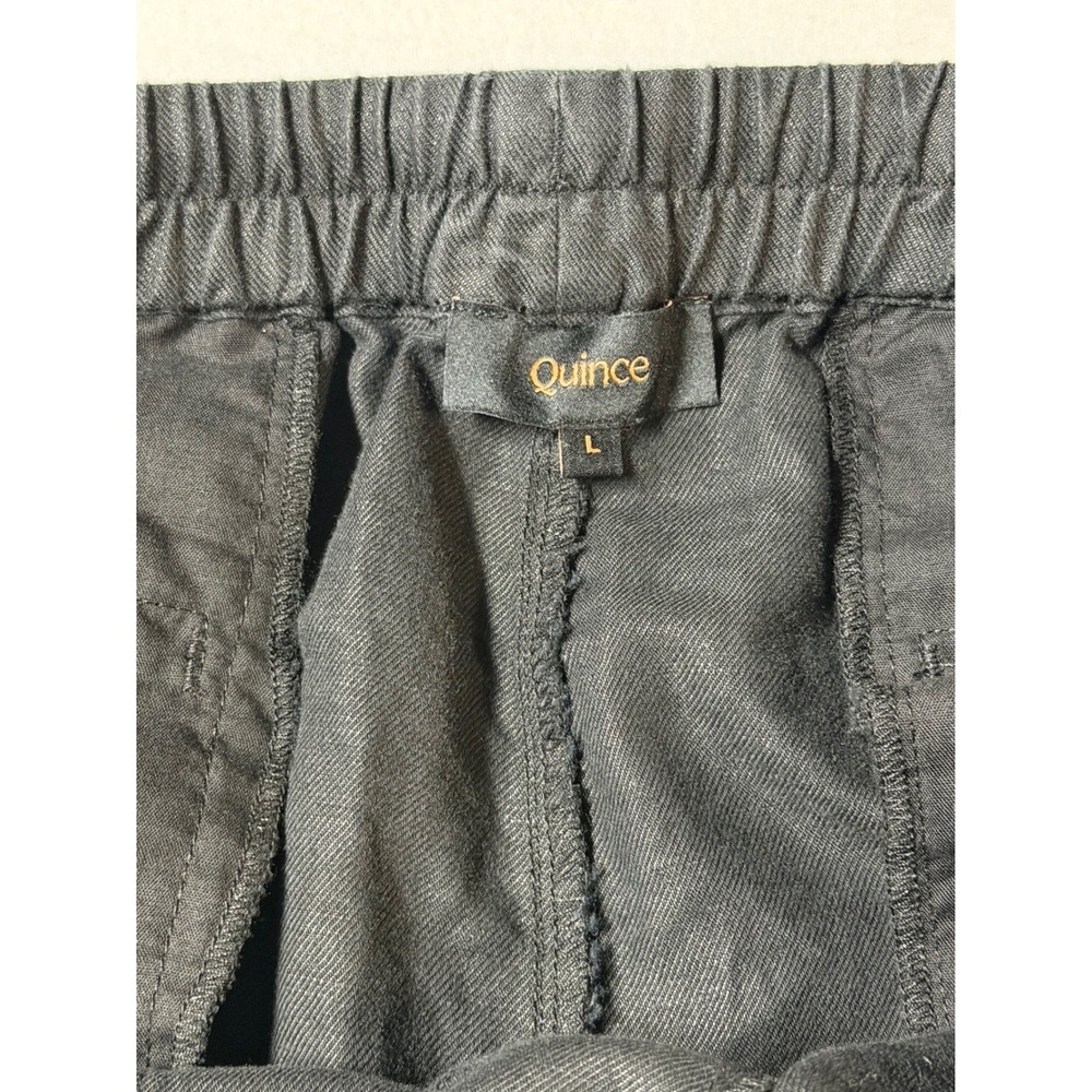 Quince Organic Cotton Linen Twill Straight Leg Pant Black Womens L - Picture 4 of 9